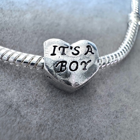 Its A Boy Heart Charm Silver Baby Shower Gender Reveal Bead Charm fits PANDORA - Picture 4 of 5